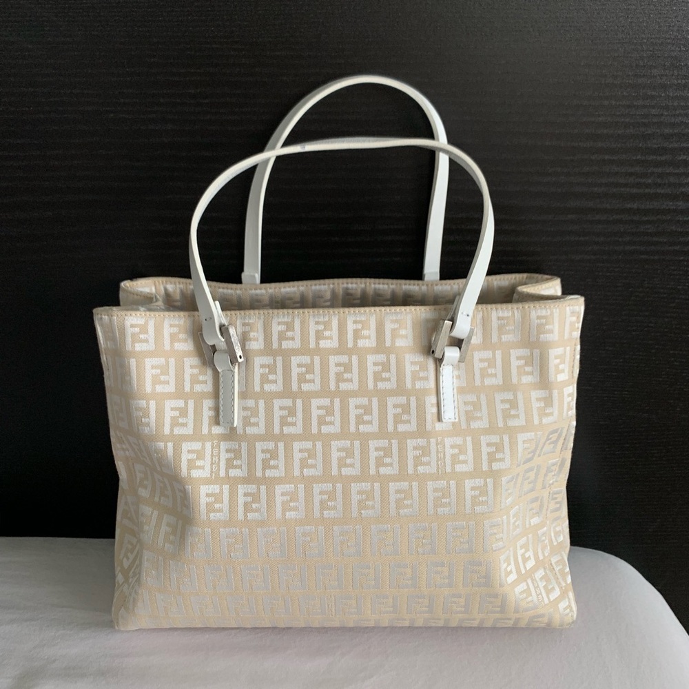 Vintage Fendi beige zucca canvas mini tote bag